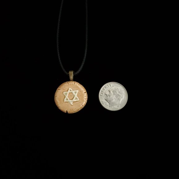 Handmade Ceramic Light Caramel Star of David Pendant Necklace - Picture 5 of 10